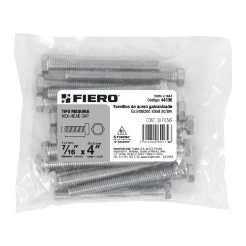 445903 44590 - Bolsa con 20 tornillos 7/16" x 4" tipo máquina, FIERO