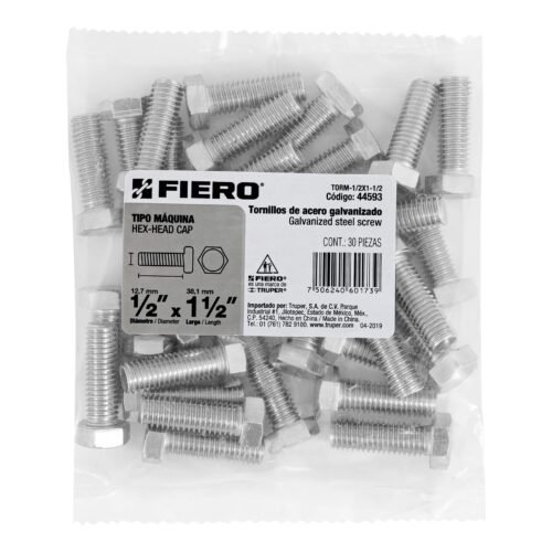 44593 - Bolsa con 30 tornillos 1/2" x 1-1/2" tipo máquina, FIERO