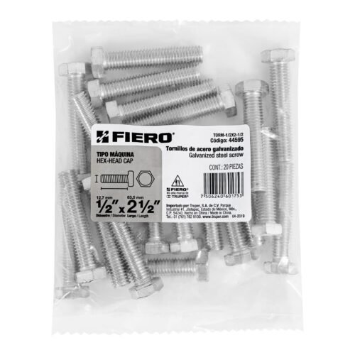 445953 44595 - Bolsa con 20 tornillos 1/2" x 2-1/2" tipo máquina, FIERO
