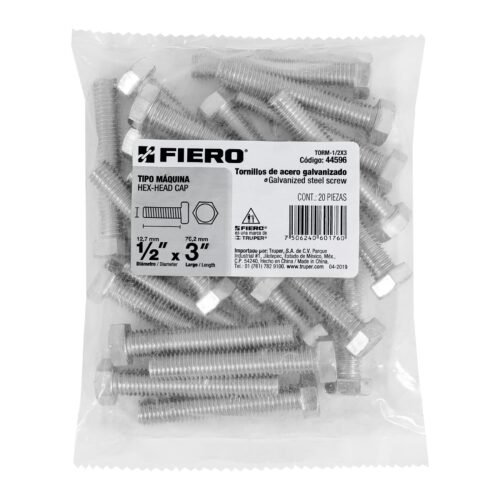 445963 44596 - Bolsa con 20 tornillos 1/2" x 3" tipo máquina, FIERO