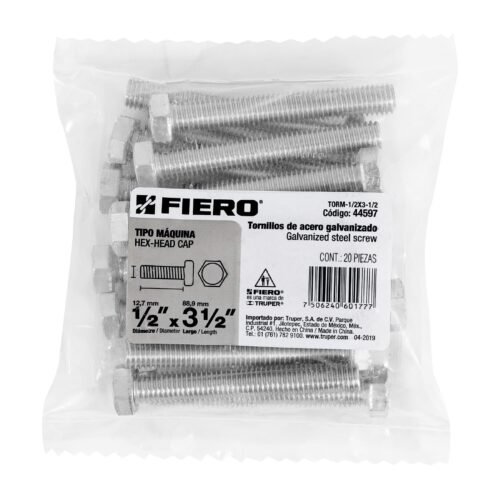 445973 44597 - Bolsa con 20 tornillos 1/2" x 3-1/2" tipo máquina, FIERO