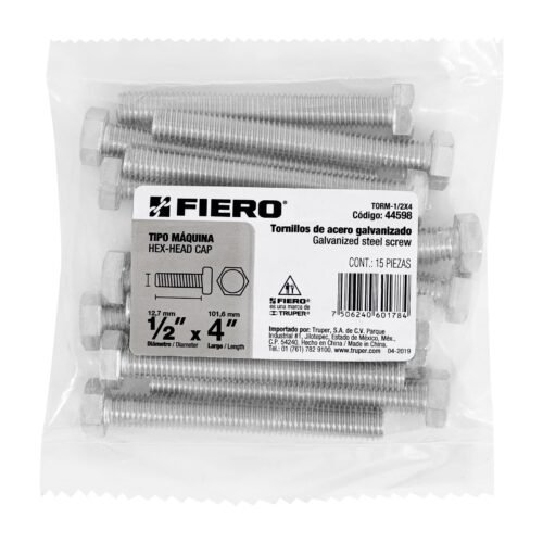 445983 44598 - Bolsa con 15 tornillos 1/2" x 4" tipo máquina, FIERO