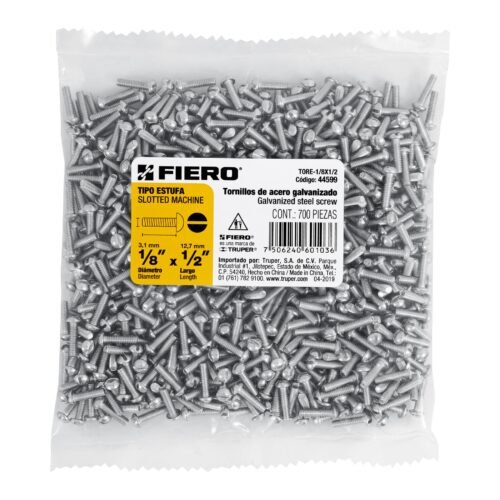 44599 - Bolsa con 700 tornillos 1/8" x 1/2" tipo estufa, FIERO