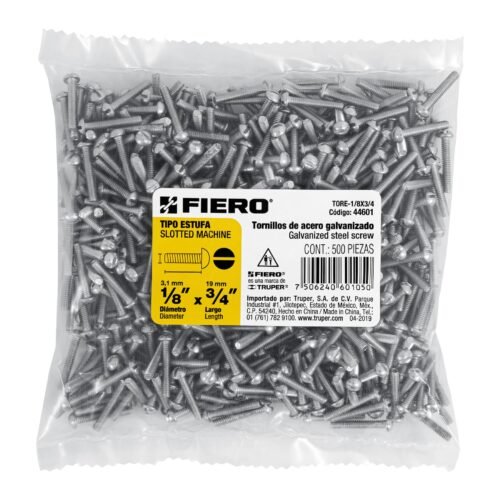 44601 - Bolsa con 500 tornillos 1/8" x 3/4" tipo estufa, FIERO