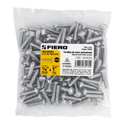 44626 - Bolsa con 100 tornillos 1/4" x 1" tipo estufa, FIERO