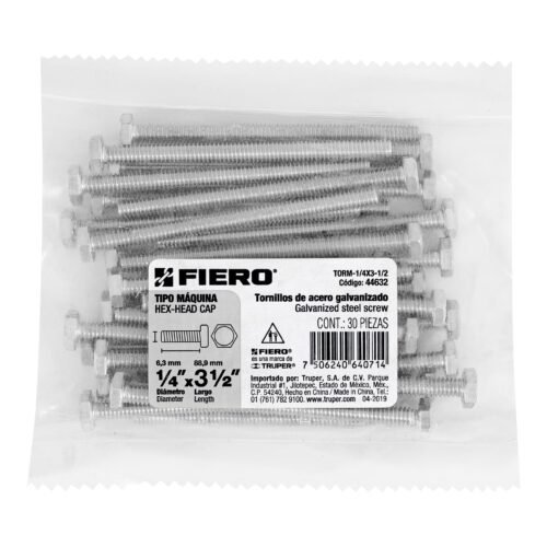 446323 44632 - Bolsa con 30 tornillos 1/4" x 3-1/2" tipo máquina, FIERO