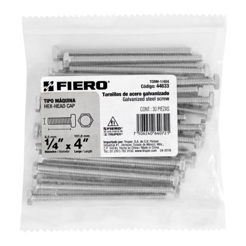 446333 44633 - Bolsa con 30 tornillos 1/4" x 4" tipo máquina, FIERO