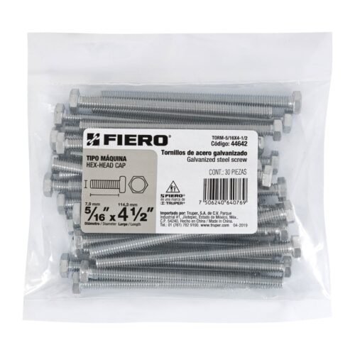 446423 44642 - Bolsa con 30 tornillos 5/16" x 4-1/2" tipo máquina, FIERO
