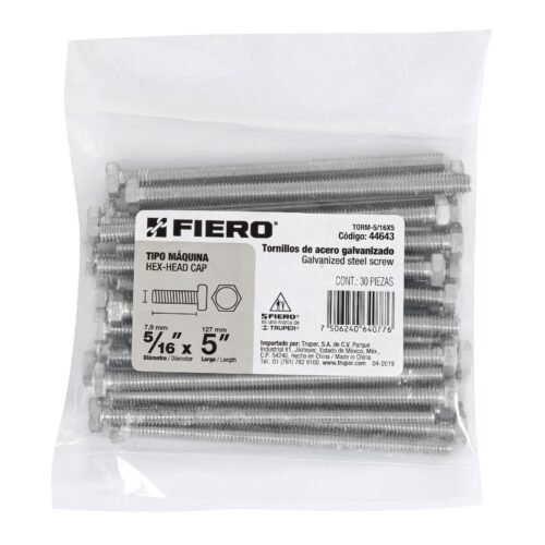 446433 44643 - Bolsa con 30 tornillos 5/16" x 5" tipo máquina, FIERO