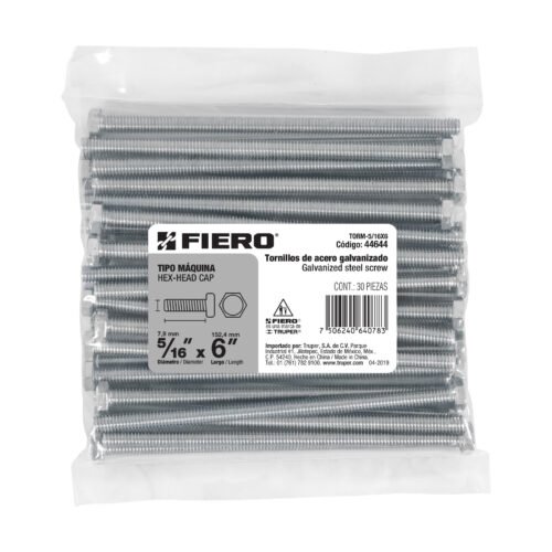 446443 44644 - Bolsa con 30 tornillos 5/16" x 6" tipo máquina, FIERO
