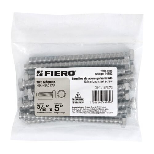 446523 44652 - Bolsa con 15 tornillos 3/8" x 5" tipo máquina, FIERO