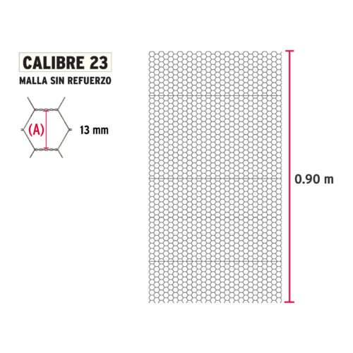 44655 - Rollo malla hexagonal cal.23, 0.90x 45m, abertura 13mm, 16kg