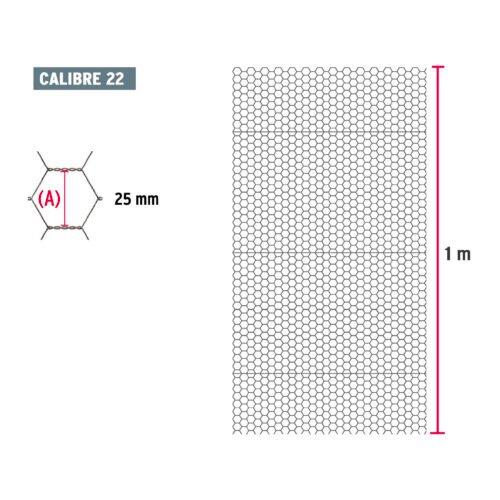 446562 44656 - Rollo malla hexagonal cal.22, 1x 45m, abertura 25mm, 13kg