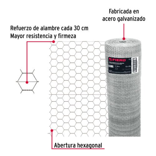 446571 44657 - Rollo malla hexagonal cal.22, 1.2x 45m, abertura 25mm, 16kg