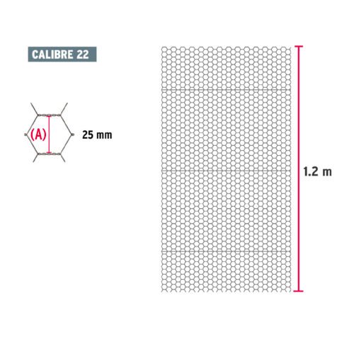 446572 44657 - Rollo malla hexagonal cal.22, 1.2x 45m, abertura 25mm, 16kg