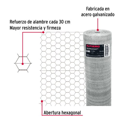 44658 - Rollo malla hexagonal cal.22, 1.5x 45m, abertura 25mm, 20kg