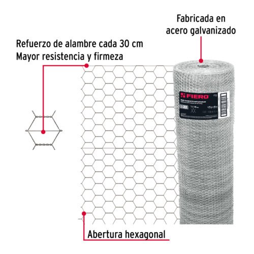 44659 - Rollo malla hexagonal cal.22, 1.75x 45m, abertura 25mm, 23kg