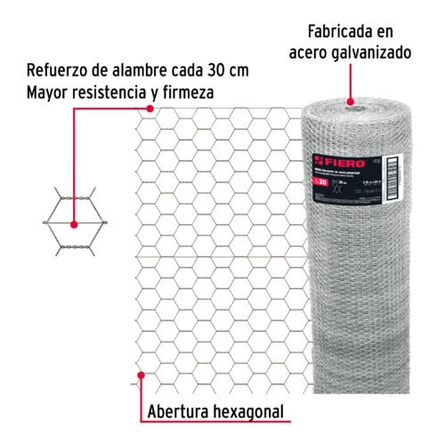 446611 44661 - Rollo malla hexagonal cal.20, 1.75x 45m, abertura 38mm, 21kg