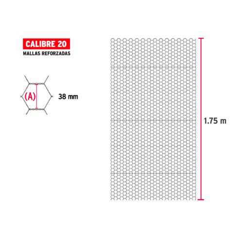 MAHE 44661 - Rollo malla hexagonal cal.20, 1.75x 45m, abertura 38mm, 21kg