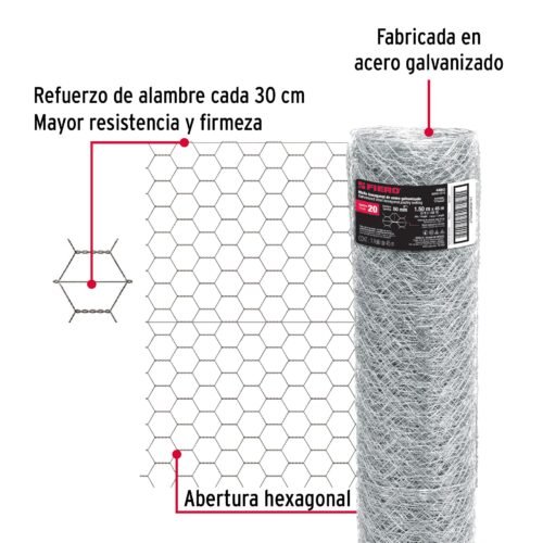 44662 - Rollo malla hexagonal cal.20, 1.5x 45m, abertura 50mm, 15kg