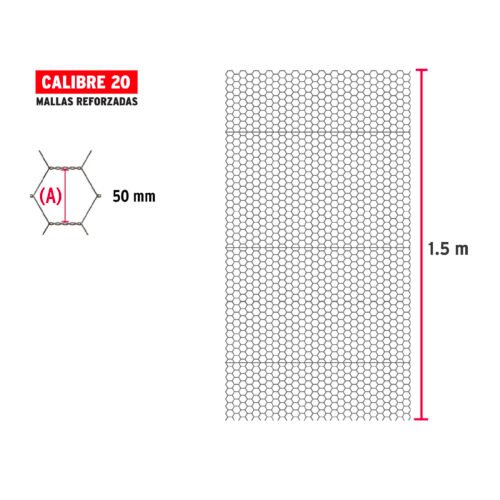 44662 - Rollo malla hexagonal cal.20, 1.5x 45m, abertura 50mm, 15kg