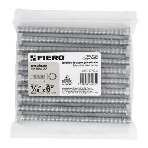 44664 - Bolsa con 10 tornillos 7/16" x 6" tipo máquina, FIERO