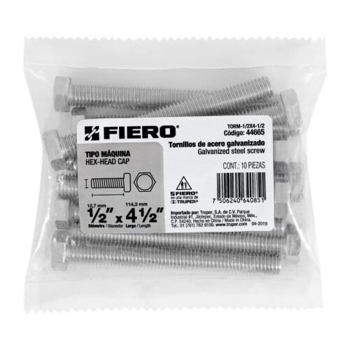 446653 44665 - Bolsa con 10 tornillos 1/2" x 4-1/2" tipo máquina, FIERO
