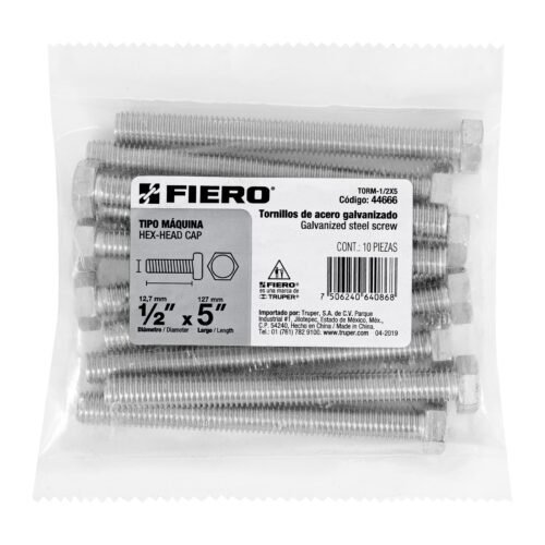446663 44666 - Bolsa con 10 tornillos 1/2" x 5" tipo máquina, FIERO