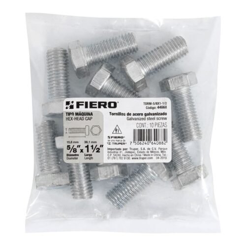 446683 44668 - Bolsa con 10 tornillos 5/8" x 1-1/2" tipo máquina, FIERO