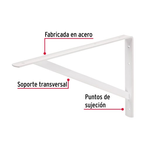 446711 44671 - Ménsula de acero reforzada blanca 10 x 16", FIERO
