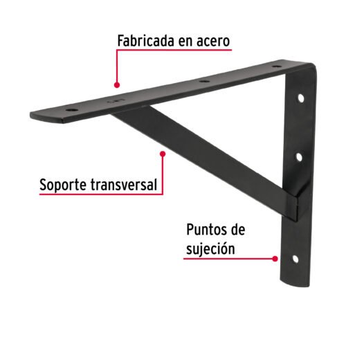 44676 - Ménsula de acero reforzada negra 8 x 12", FIERO