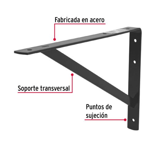 44677 - Ménsula de acero reforzada negra 10 x 16", FIERO