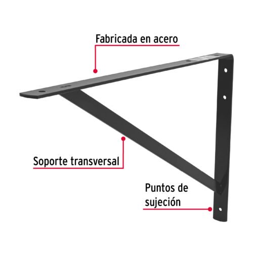 44678 - Ménsula de acero reforzada negra 13 x 20", FIERO