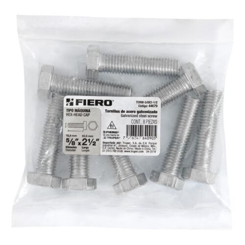 44679 - Bolsa con 8 tornillos 5/8" x 2-1/2" tipo máquina, FIERO