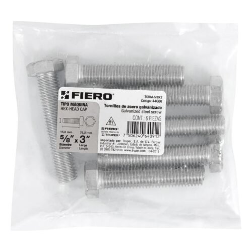 446803 44680 - Bolsa con 6 tornillos 5/8" x 3" tipo máquina, FIERO