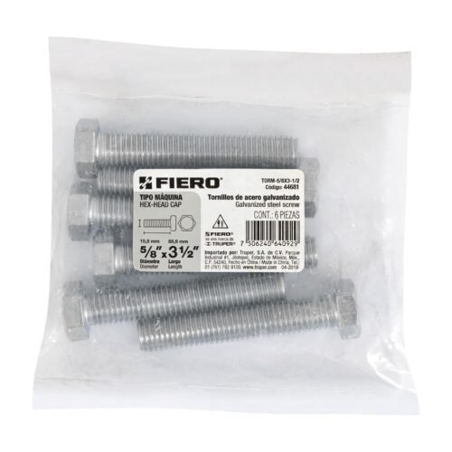 446813 44681 - Bolsa con 6 tornillos 5/8" x 3-1/2" tipo máquina, FIERO