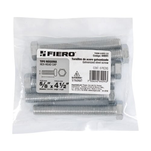 44691 - Bolsa con 6 tornillos 5/8" x 4-1/2" tipo máquina, FIERO