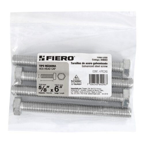 44693 - Bolsa con 4 tornillos 5/8" x 6" tipo máquina, FIERO