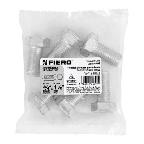 446943 44694 - Bolsa con 6 tornillos 3/4" x 1-1/2" tipo máquina, FIERO