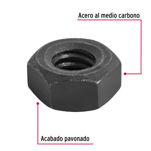 44695 - Bolsa con 250 tuercas 1/4" hexagonales pavonadas, grado 5