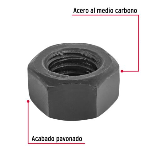44697 - Bolsa con 100 tuercas 3/8" hexagonales pavonadas, grado 5