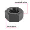 446981 44698 - Bolsa con 60 tuercas 7/16" hexagonales pavonadas, grado 5