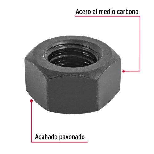 446981 44698 - Bolsa con 60 tuercas 7/16" hexagonales pavonadas, grado 5