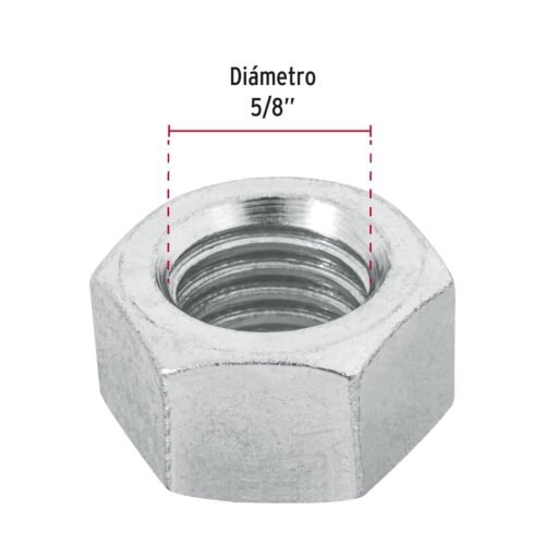 44700 - Bolsa con 25 tuercas 5/8" hexagonales de acero galvanizado