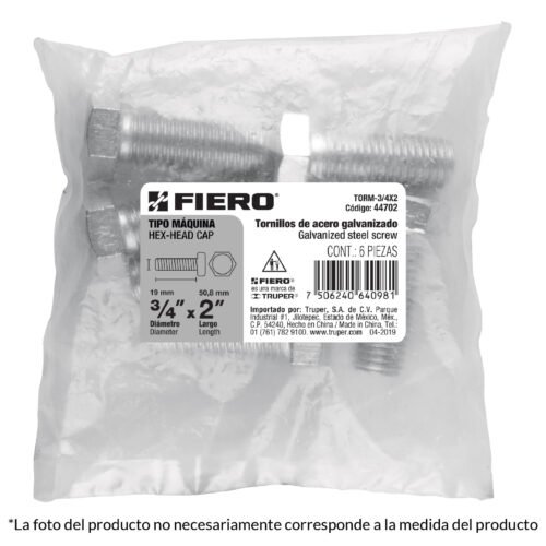 44704 - Bolsa con 4 tornillos 3/4" x 3" tipo máquina, FIERO