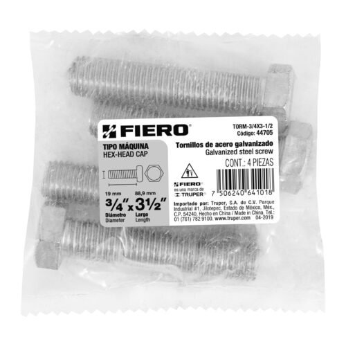 44705 - Bolsa con 4 tornillos 3/4" x 3-1/2" tipo máquina, FIERO