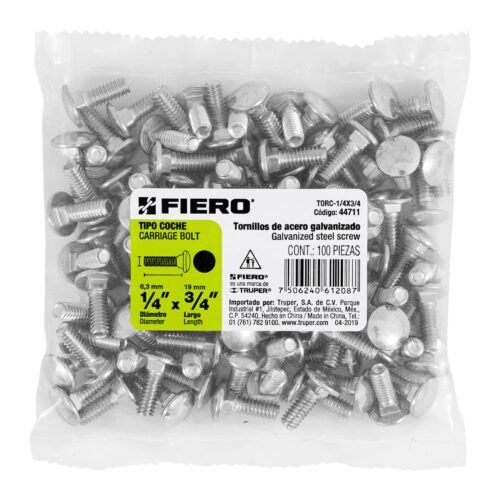 44711 - Bolsa con 100 tornillos 1/4" x 3/4" tipo coche, FIERO