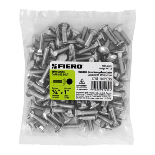 447123 44712 - Bolsa con 100 tornillos 1/4" x 1" tipo coche, FIERO