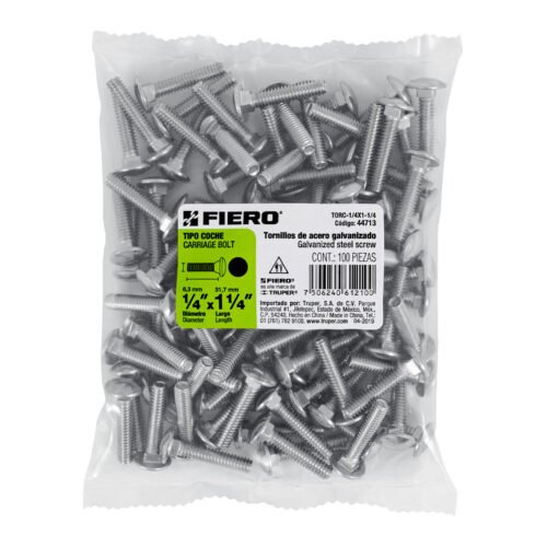 447133 44713 - Bolsa con 100 tornillos 1/4" x 1-1/4" tipo coche, FIERO