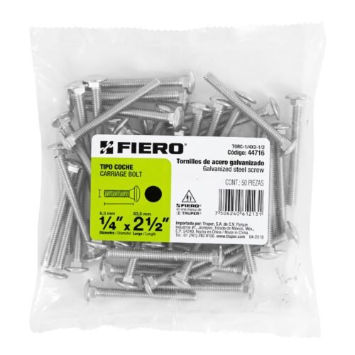 447163 44716 - Bolsa con 50 tornillos 1/4" x 2-1/2" tipo coche, FIERO